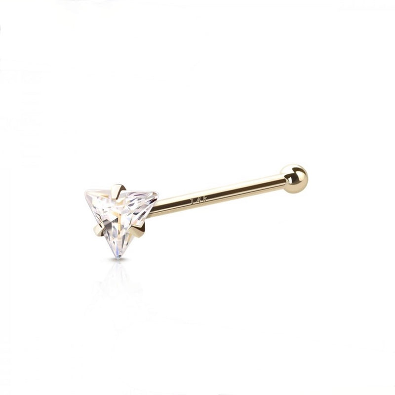 14 KARAT GOLD NOSE WITH TRIANGLE PRONG SET