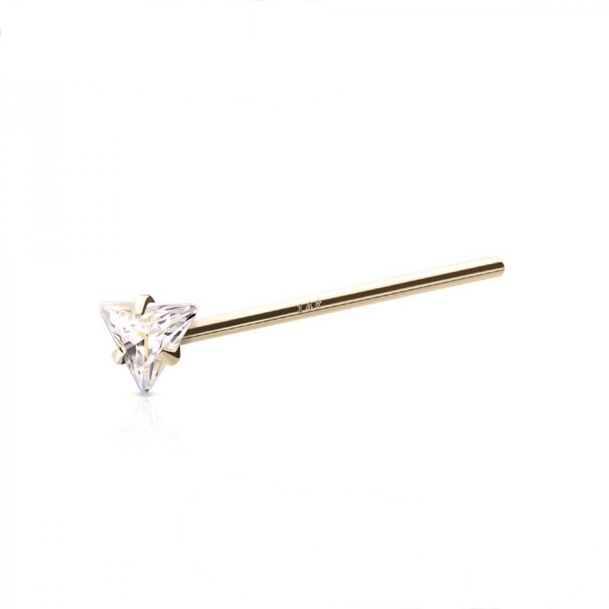 14 KARAT GOLD NOSE WITH TRIANGLE PRONG SET