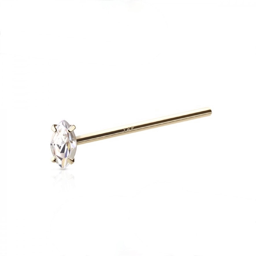 14 KARAT GOLD NOSE WITH MARQUISE PRONG SET