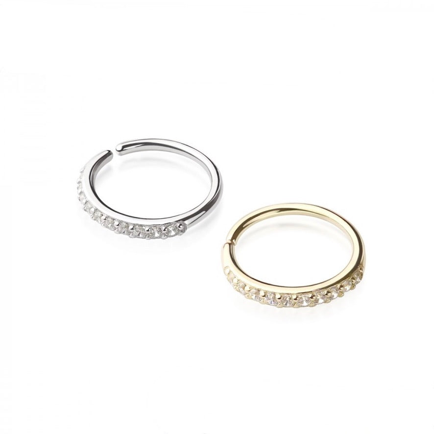 14 KARAT GOLD PAVED BENDABLE NOSE HOOP RINGS